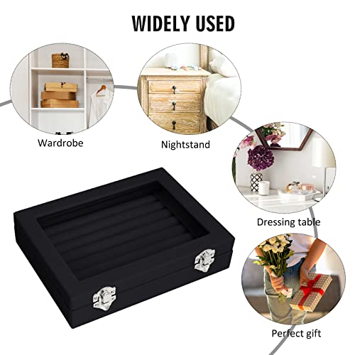 Vicoter Rings Organizer Tray 7 Slots Velvet Jewelry Earring Storage Box with Transparent lid Jewelry Display Case for Girl...