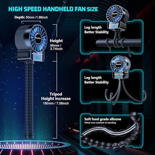 2 Pack Multifunctional Portable Stroller Fan 4 Speed 6600rpm High Speed Usb Rechargeable Personal Mini Handheld Fan Extend...