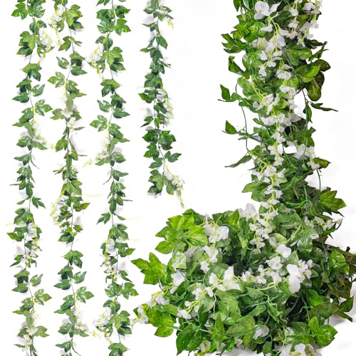 Mavee 28.8ft Artificial Wisteria Vine Garland (4x7.2ft), Silk Hanging Flowers Decor for Wedding Arch, Home Floral Arrangem...