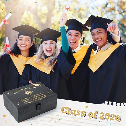 R HORSE Graduation Keepsake Wood Box, Wooden Engraving Memory Box for High School Graduates, Engraved Class of 2026 Gradua...