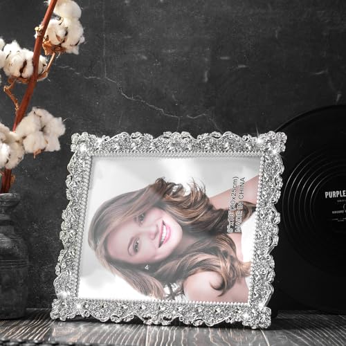 Yookeer 1 Pack 8 x 10 Inch Crystal Picture Frame Resin Wedding Photo Frame Jewel Picture with Rhinestones Photo Gift for W...
