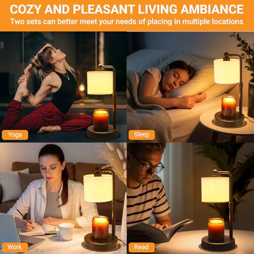 2 Pack Candle Warmer Lamp with Timer - Dimmable & Height Adjustable, Flame-Free Wax Warmer for Safe Use with Jar Candles -...