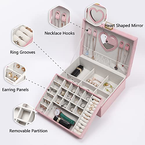 Dajasan Jewelry Boxes for Women Girls, Jewelry Organizer Box, 2-Layer Large Velvet Jewelry Organizer for Rings Necklaces B...