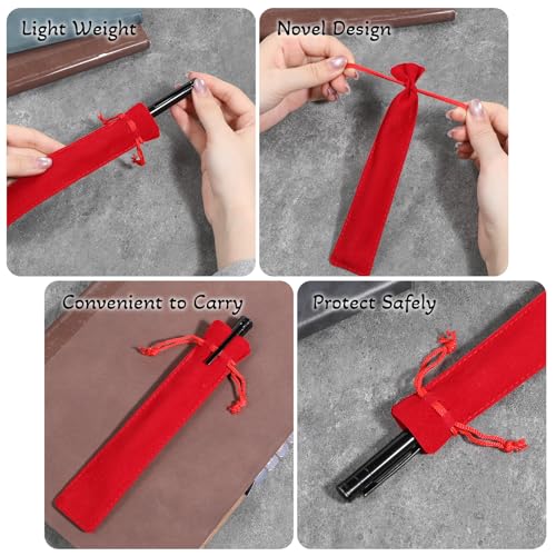 Ezymivs Velvet Drawstring Pen Sleeve Pouch, 20 PCS Red Single Pen Holder Small Pencil Case Bag Protective for Adults Offic...