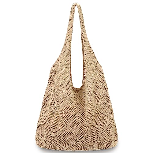 hatisan Crochet Bags for Women - Summer Beach Tote, Aesthetic Hippie Knit Bag