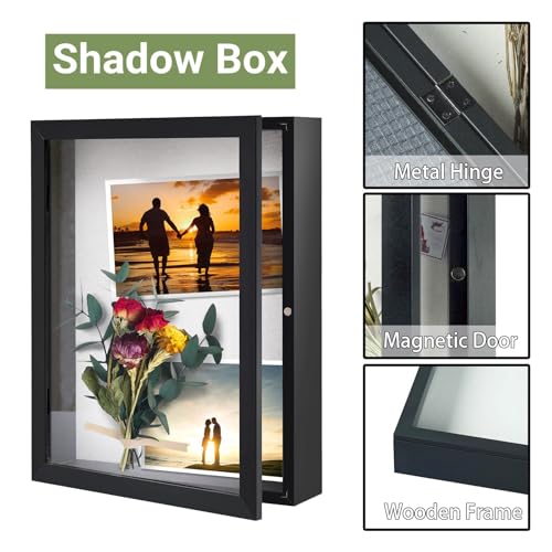 Muzilife 11x14 Shadow Box Picture Frame - 2.16" Interior Deep Wood & Glass Display Case Ready to Hang Memory Box Baby Spor...