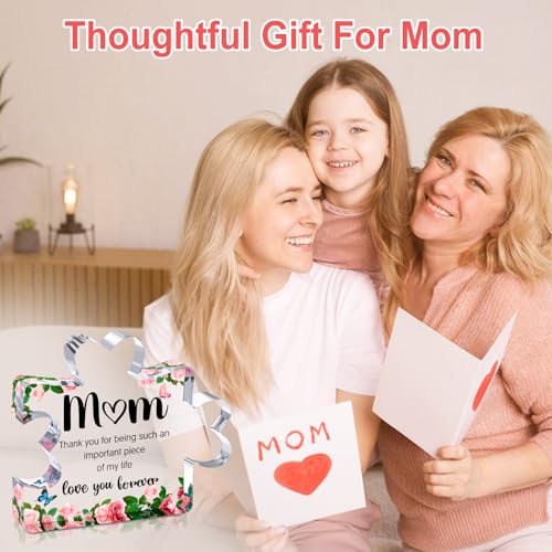 Mothers Day Mom Gifts for Mom Grandma Wife from Husband Daughter Son -Cute Engraved Acrylic Block Puzzle Piece - Mother's,...