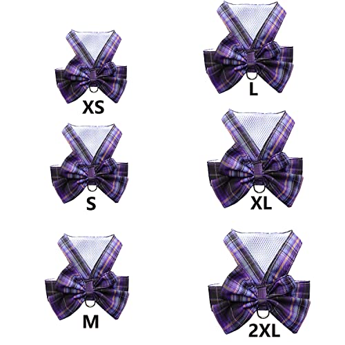 Petbuy Plaid Dog Dress Bow Tie Harness Leash Set,Dog Clothes Harness Dress with Leash Ring for Small Dogs Girl, Puppy Prin...