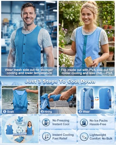PANGTIKU Cooling Ice Vest for Men Women - Adjustable Evaporative Cool Vest for Gardening Cycling Hiking Construction Work
