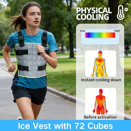 Cooling Vest for Men & Women with 72 Ice Cubes, Adjustable Ice Pack Vest, Ice Jacket & Cold Pack Vest for Long-Lasting Hea...