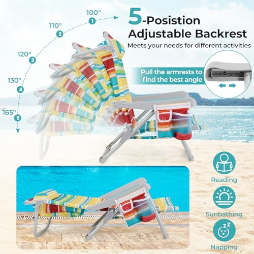 Giantex Backpack Beach Chair, Foldable Camping Chair with 5 Adjustable Position, Cup Holder, Storage Pockets, Straps, Towe...