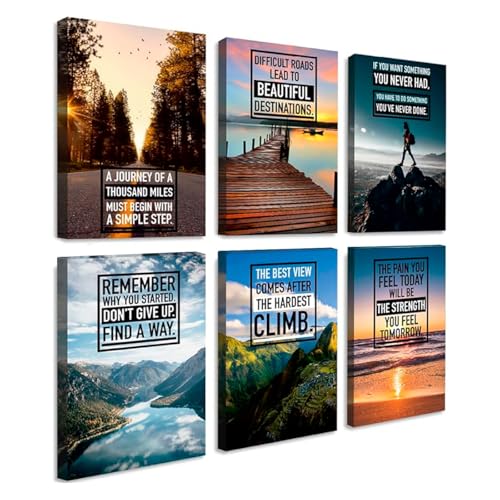 Throwbacktraits Canvas Motivational Wall Art – Set of 6 Inspirational Prints with Uplifting Phrases & Vibrant Images, Eco-...