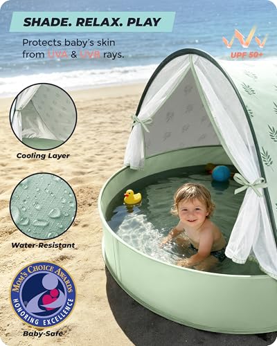 Baby Beach Tent with Pool, 3-in-1 Upgrade Pop Up UPF 50+ Sun Protection Shelter with Mosquito Net Babies Toddlers Portable...