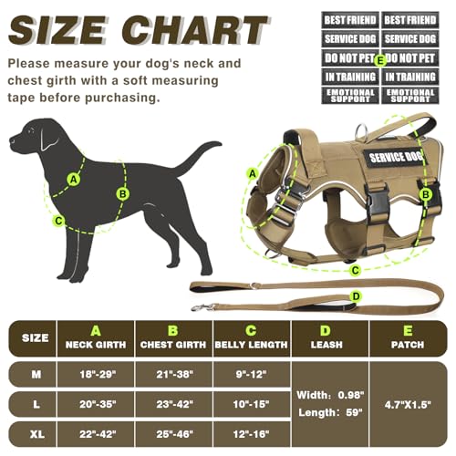 MOOGROU Service Dog Vest and Leash Set,Heavy Duty Tactical Dog Harness with Metal Buckles for Medium Sized Dogs,Adjustable...