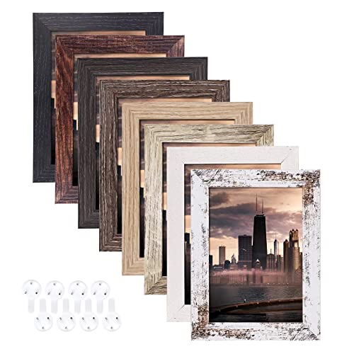 5x7 Picture Frames Set of 8, Rustic Picture Frames Multi Wood-Color,Vertical and Horizontal Formats for Wall Hanging and T...