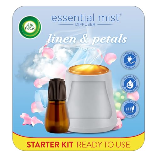 Air Wick Essential Mist Starter Kit (Gadget + 1 Refill), Linen & Petals, Air Freshener, Essential Oils