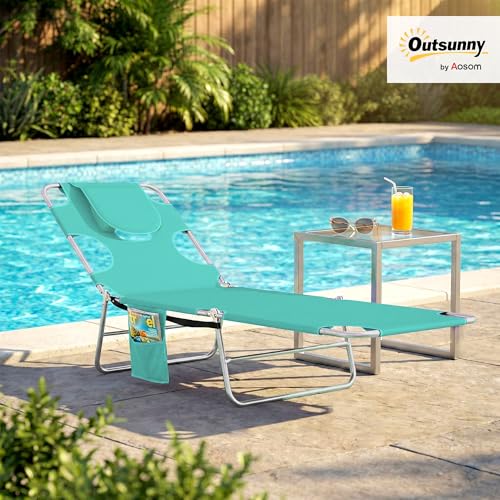 Outsunny Chaise Lounge Chair Outdoor with Face Arm Hole, 5-Position Reclining Face Down Tanning Chair with Carry Strap, Si...