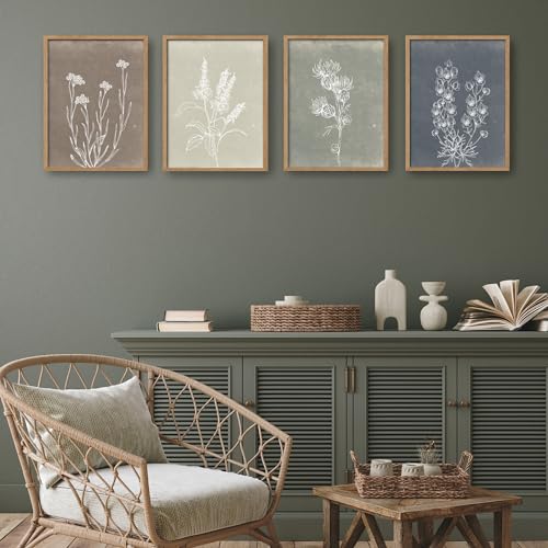 Heiple Framed Boho Wall Art Set of 4 Wooden Wall Art for Rustic Vintage Farmhouse Home Living Room Bedroom Bathroom Kitche...