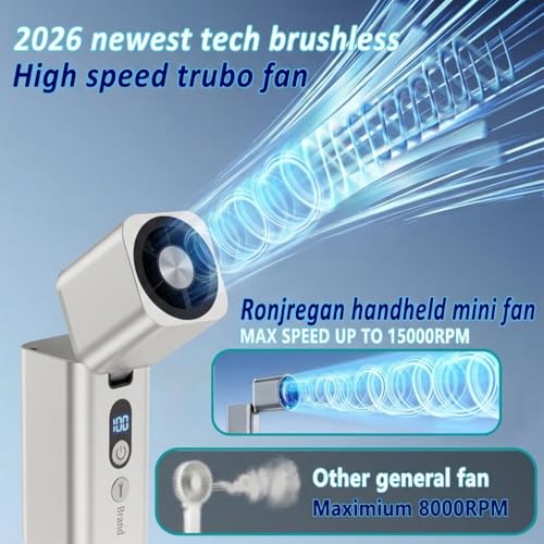 Metal Portable Mini handheld fan 1-100 speed 15000PRM,Rechargeable Pocket Personal handheld turbo fan 5000mAh with flashli...