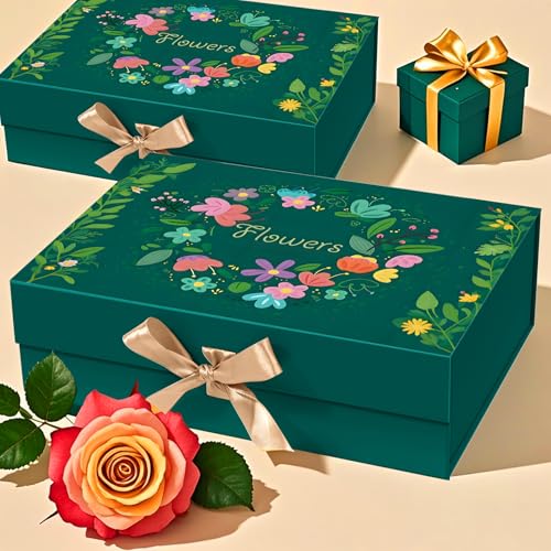 Giflsaidsprest Gift Box with Lid，10.24x7.48x3.15 Gift Boxes for Presents with Ribbon and Magnetic Closure，Valentine's，Moth...