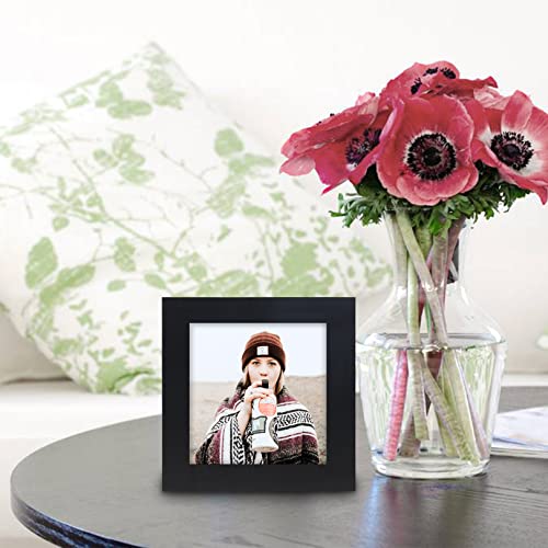 Picture Frames 5x5 Black Nature Solid Wood 2 Pack for Wall Mount and Tabletop Display