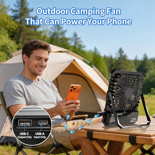 yAyusi 20000mAh Battery Powered Portable Travel Fan, Ultra-Slim 8Inch Rechargeable Camping Fan with Remote Controller, Max...