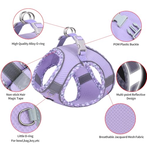 AIITLE Tiny Dog Harness - Lightweight Mesh Step-in Vest for Puppy, Reflective & Escape-Proof Design with High-Stick Magic ...