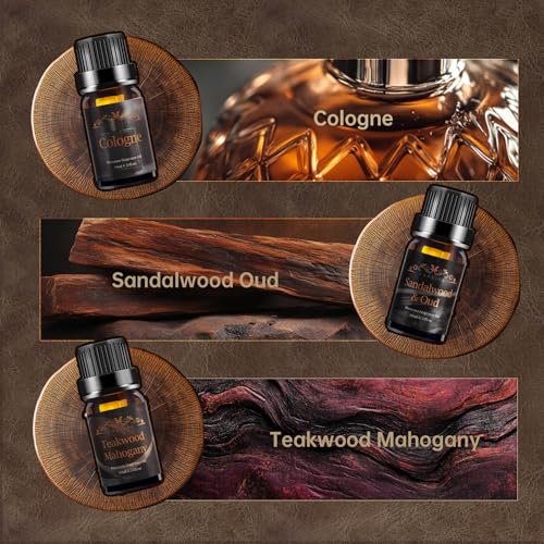 Men Essential Oils Set for Diffuser, Father's Day Gift for Men - 6x10ml Masculine Fragrance Oils for Candle Making, Scente...