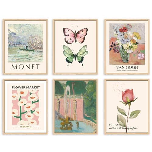 QIAOMICS Wall Art Prints Aesthetic,Flower Market Wall Art Prints for Bedroom,Monet&Van Gogh Poster,Colorful Abstract Girls...