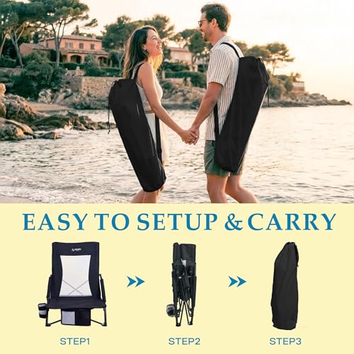 ARURU Low Folding Beach Chairs for Adults 2 Pack, Portable Lightweight Sling Beach Camping Chair with Cup Holder,Armrest,F...