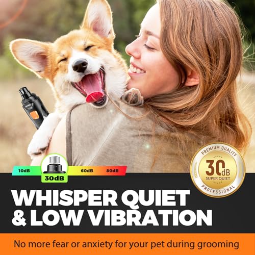 Whisper Quiet Dog Nail Grinder with 4 LED Lights, Safe & Stress-Free for Sensitive Dogs Cats of All Breeds & Sizes, 3 Grin...