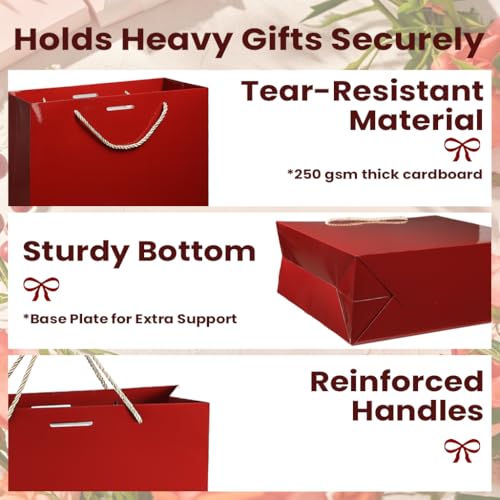 PrintGuru 13” Large Red Gift Bag with Handles, Mother’s Day Gift Bag, Birthday Gift Bag with Tissue Paper and Greeting Car...