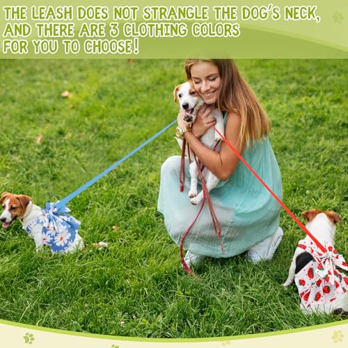 Bulyoou 3 Pieces Dog Harness Dress and Leash Set Cute Female Dog Dresses Assorted Styles Puppy Clothes Breathable Polyeste...