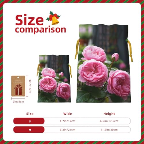 LHBZXMKJ Rose Flower Print Drawstring Present Bags Christmas gifts Wrapping Sacks Pouches for Xmas Party ﻿