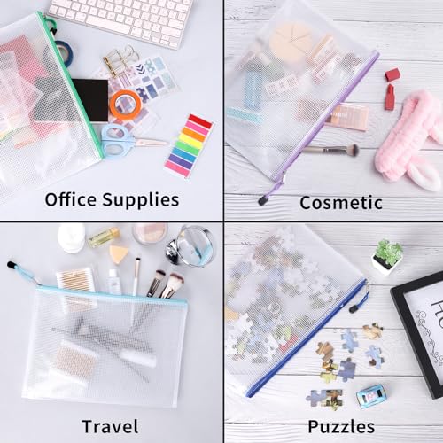 EOOUT 24pcs Mesh Zipper Pouch Bags, A4 Zipper Bags for Organizing Storage, Waterproof Zipper Pouches, Letter Size, File Ba...