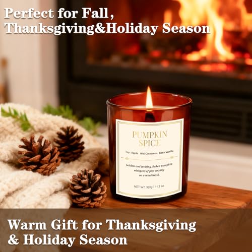 Candle Gift Set –2 Pack Wood Wick Pumpkin Spice Scented Candles,22.6 oz Natural Soy Wax Candles with Gift Box,Long Lasting...