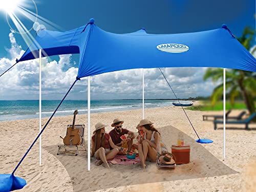 UMARDOO Family Beach Tent Canopy Sun Shade Portable 10×10FT, Large Wind Resistance Beach Sun Shelter Easy Setup with Packa...