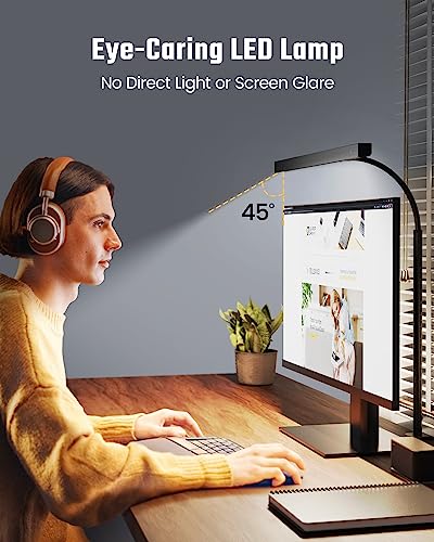 SUPERDANNY LED Desk Lamp for Office Home, Eye-Caring Desk Light with Adjustable Gooseneck, 12W Touch Control Dimmable Brig...