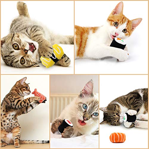 CiyvoLyeen 6 Pack Sushi Cat Toys with Catnip Sushi Roll Pillow Kitten Chew Bite Supplies Boredom Relief Fluffy Kitty Teeth...