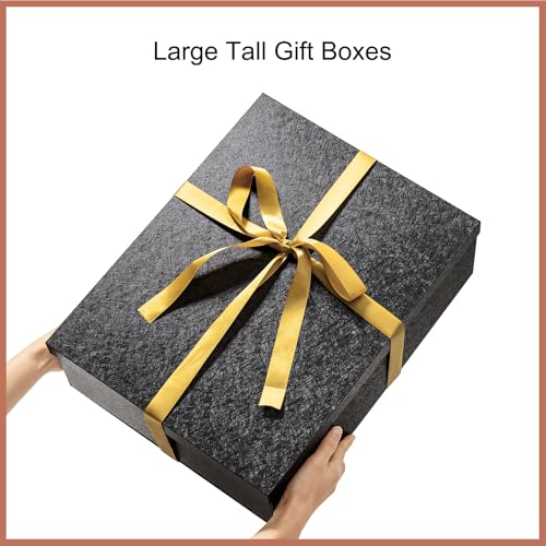 Mefleet 17x13x5 Inches Large Gift Box with Lid for Presents 1 Pack Big Deep Black Gift Boxes for Christmas, Birthday, Vale...