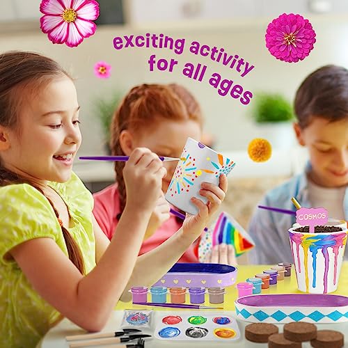 4 Set Paint & Plant Flower Gardening Kit - Gifts for Girls Ages 8-12, Arts and Crafts for Kids Ages 8-12, Kids Gardening S...