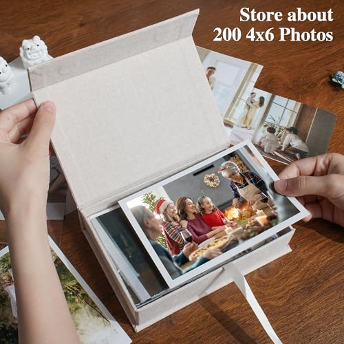 Hiwhy Photo Storage Box 4x6, Linen Photo Box, Memory Box Perfect to Store Your Photo, Pictures, Certificates, Scrapbooking...