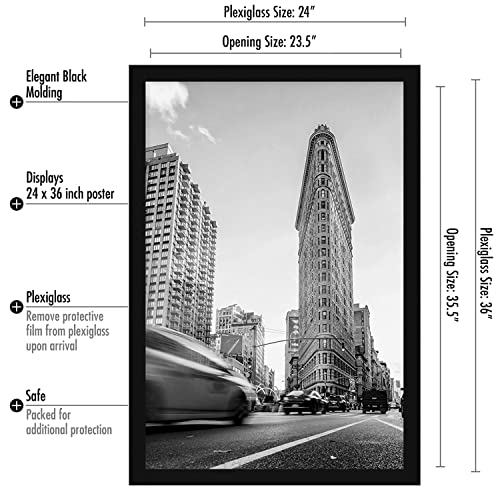 Americanflat 24x36 Poster Frame with Polished Plexiglass - Black Picture Frame - Wide Photo Frames Made of Engineered Wood...