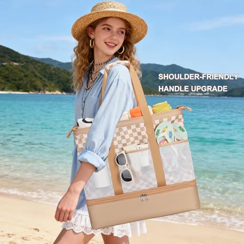 Octsky Beach Bags with Cooler Women Beach Tote Bag Waterproof Sandproof Zipper Large Pool Bag 9 Pockets