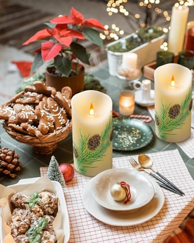 QQFCTOO Embossed Pinecone Flameless LED Candle-Realistic Flickering Flame-Battery-Operated Candle with Remote Timer-Real W...