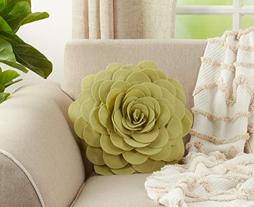 SARO LIFESTYLE Flower Design Poly Filled Throw Pillow, Lime, 13"