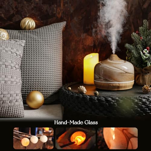 Porseme 500ml Glass Essential Oil Diffuser Aromatherapy Ultrasonic Cool Mist Humidifier 15-21 Running Hours Waterless Aut...