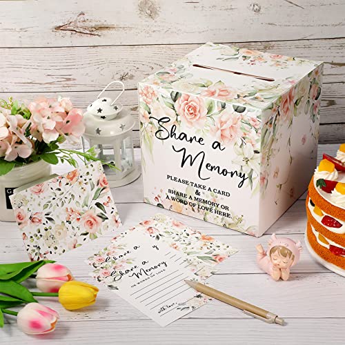 Tatuo 50 Pcs Greenery Share a Memory Cards for Collections of Life, Memory Cards Box Guest Ideas Pink Flower Box for Funer...