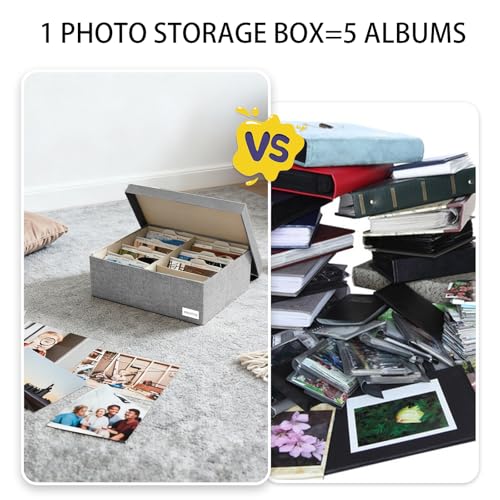 Himake Decorative Photo Storage Box - Linen Photo Box Organizers with Dividers, Fits Holds Up to 1700 Photos in 5x7 inch S...