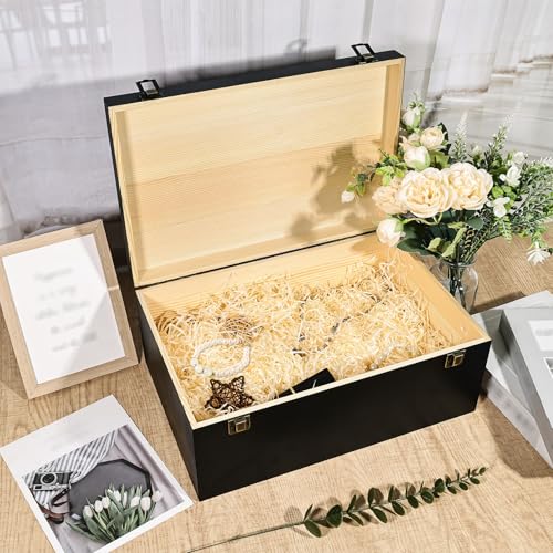 Useekoo Wooden Storage Box with Hinged Lid, 14.2” x 9.4” x 5.9" Large Wood Storage Boxes, Wooden Keepsake Box for Jewelry,...